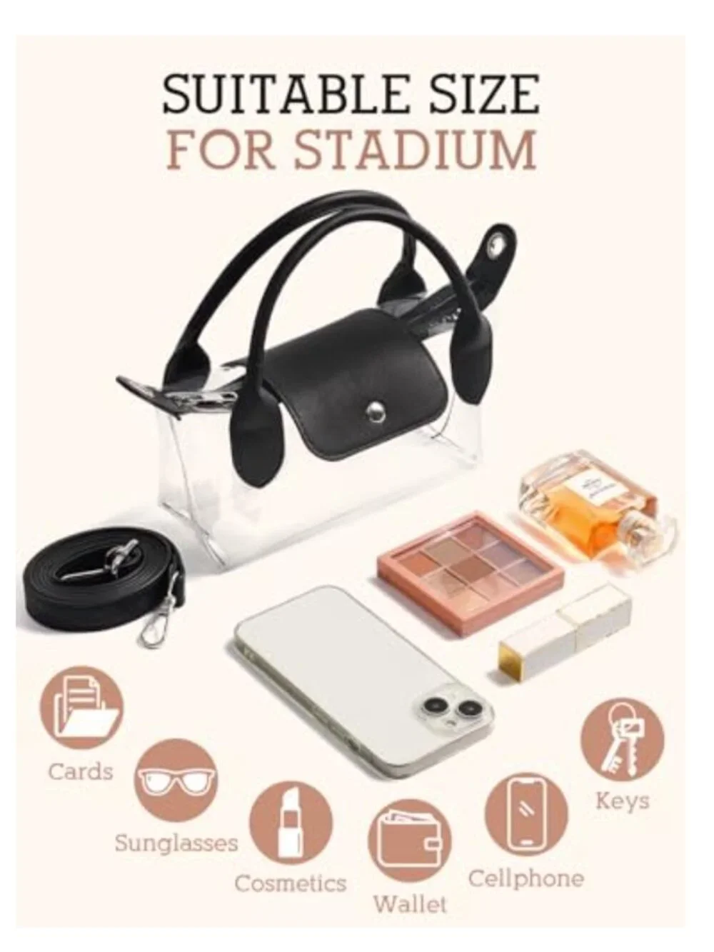 Clear Crossbody Bag Stadium Approved PVC Transparent Handbag